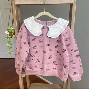 H&M cotton-blend Pink/Purple Floral Girls Sweatshirt w/ White Ruffle Collar 6X/7
